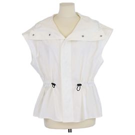 Bottega Veneta Off White Cotton Blend Sleeveless Jacket Eggshell