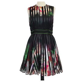 Robe courte sans manches en tissu mélangé à rayures multicolores Elie Saab Multicolore