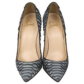 Christian Louboutin Grey Python Embossed Leather So Kate Pointed Toe Pumps Black White