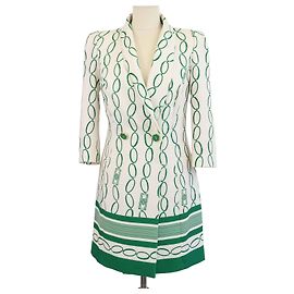Elisabetta Franchi Cream/Green Blend Fabric Chain Print Double Breasted Blazer Dress Other