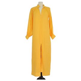 Frame Denim Vestido maxi caftán Frame de algodón amarillo de manga larga Amarillo