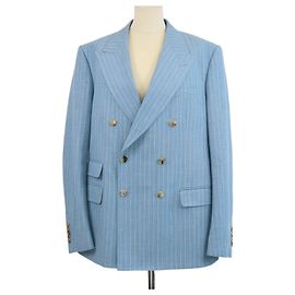 Gucci Light Blue Blend Wool Pinstripes Double Breasted Blazer Light blue