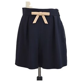 Louis Vuitton Navy Blue Wool with Bow Leather Mini Short Navy blue