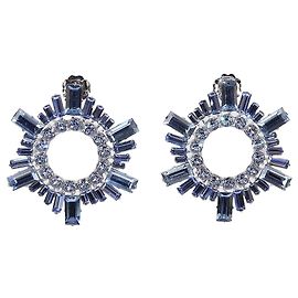 Amina Muaddi Blue Crystals Silver Base Mini Begum Earrings Blue