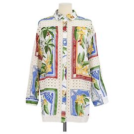 Camicia a maniche lunghe Farm Rio Multicolor Blend Linen Tropical Destination Print Multicolore