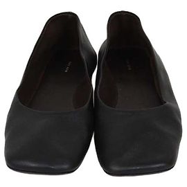 The Row Black Leather Square Ballet Flats Black