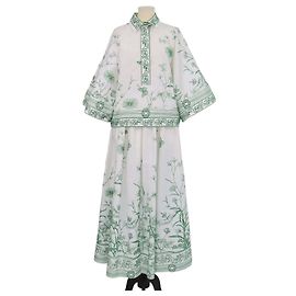 Conjunto Elie Saab Camisa de popeline e saia maxi branco e verde em mistura de algodão com bordados florais Branco Verde