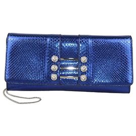 Versus Versace Metallic Blue Snake Embossed Leather Chain Clutch Blue