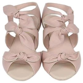 Chanel Light Pink Leather Bow Ankle Strap Sandals Pink