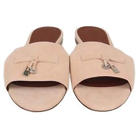 Loro Piana Pink Suede Summer Charms Flat Sandals Pink