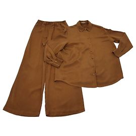 Autre Marque Set Camicia a Maniche Lunghe e Pantaloni in Seta Marrone 12 Storeez Marrone