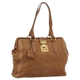 Miu Miu Vitellolux Tote Bag Leather Brown Gold Tone Auth 202081V Brown Other