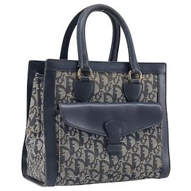 Sac à main Christian Dior Trotter Canvas Navy Gold Auth 201927 Doré Bleu Marine