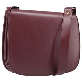 Borsa a tracolla CARTIER Must Line in pelle Bordeaux Gold Auth ki6787A D'oro Bordò