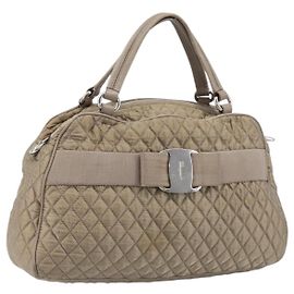 Sac à main Salvatore Ferragamo Vala Nylon Brown Silver Auth hk4011 Marron Argenté