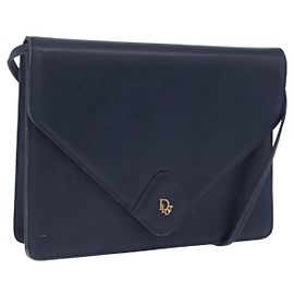 Borsa a tracolla Christian Dior in pelle blu navy e oro Auth 202161 Altro Blu navy