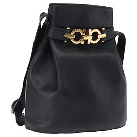 Borsa a tracolla Salvatore Ferragamo Gancini in pelle nera e oro Auth 202100 Nero Altro
