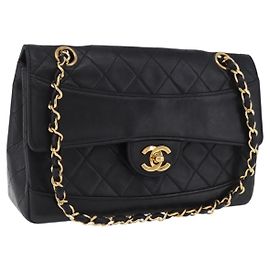 Borsa a tracolla CHANEL Matelasse con catena in pelle d'agnello nera e oro CC Auth 202003SAV Nero D'oro