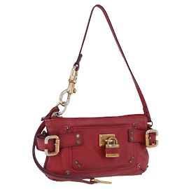Chloé Chloe Accessory Pouch Leather Red Gold Silver Auth mr2868A Silvery Red Golden