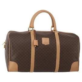 Céline Borsa Boston CELINE Macadam Canvas PVC Leather Brown Gold Auth 199669A Marrone D'oro