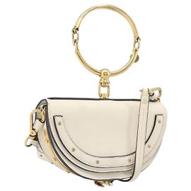 Chloé Bolsa Chloe Nile Minaudière em couro 2way White Gold Auth 201900A Branco Dourado