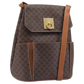 Céline Bolsa de Ombro CELINE Macadam PVC Couro Marrom Tom Dourado Auth 198476 Marrom Outro