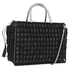 Borsa a Mano Salvatore Ferragamo Nylon 2way Nero Argento Auth BA15393 Nero Argento
