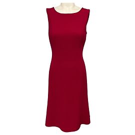 Oscar de la Renta Raspberry Sleeveless Wool Crepe Midi Cocktail Dress Red