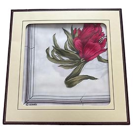 Hermès Seidentuch mit Tulpenmuster Weiß Rot Grün