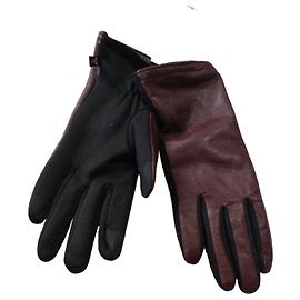 Autre Marque Luvas Auclair Betsy Couro Bordeaux e Tecido Preto Marrom Preto