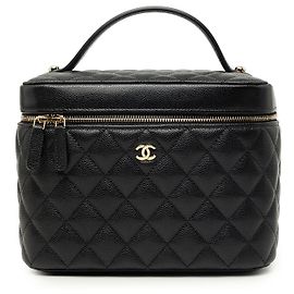 Black Chanel Medium CC Quilted  Caviar Vanity Case Black