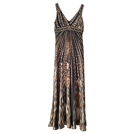 Autre Marque Gizia Robe Maxi Imprimé Léopard Ornée Marron Noir Doré Imprimé léopard