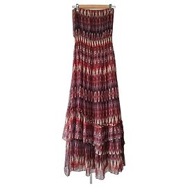 Autre Marque Robe Maxi Bustier TOYG en Soie Marron Blanc Rouge Violet