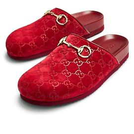 Gucci Rote Samt-Mules mit GG-Monogramm Rot