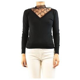 Red Valentino Schwarzer Pullover mit Spitzenbesatz - size S Schwarz