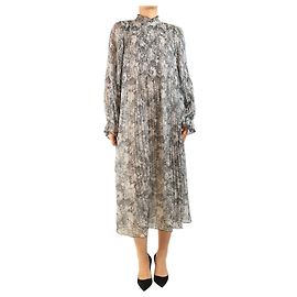 Ganni Grey printed plisse dress - size UK 12 Grey