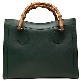 Gucci Diana Tote em couro verde Medium com bambu Verde Verde escuro