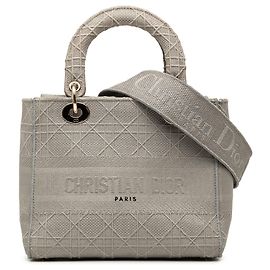 Dior Gray Medium Embroidered Canvas Cannage Lady D Lite Marrone Grigio