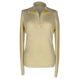 Gabriela Hearst Gabriela Hearts V-Ausschnitt-Pullover mit Kragen aus elfenbeinfarbenem Kaschmir Weiß Roh