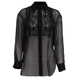 Nili Lotan Noel transparente Button-Down Bluse aus schwarzer Seide Schwarz