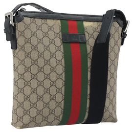 GUCCI GG Supreme Web Sherry Line Shoulder Bag Beige Silver 337111 Altro