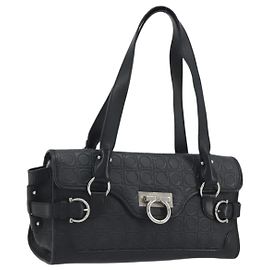 Salvatore Ferragamo Gancini Shoulder Bag Leather Black Silver Altro