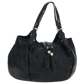 GUCCI Sac Tote à Franges Cuir Noir Or 257029 Autre