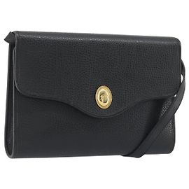 Christian Dior Shoulder Bag Leather Black Gold Other