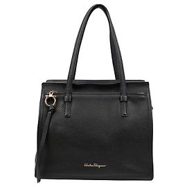 Salvatore Ferragamo mala Amy de couro Medium Preta Preto