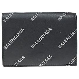 Balenciaga Logo Trifold Wallet Leather Mini Black