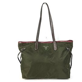 Prada Triangle Logo Tote Bag/Shoulder Bag Red Khaki