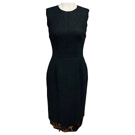 Robe midi sans manches en laine gris anthracite Dolce & Gabbana avec ourlet imprimé léopard Gris