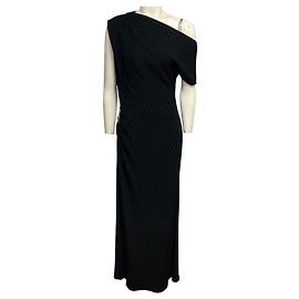 Autre Marque Vestido asimétrico Lowery de rayas diplomáticas negras / blancas Brandon Maxwell Negro