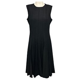 Robe Oscar de la Renta grise sans manches plissée coupe évasée Gris